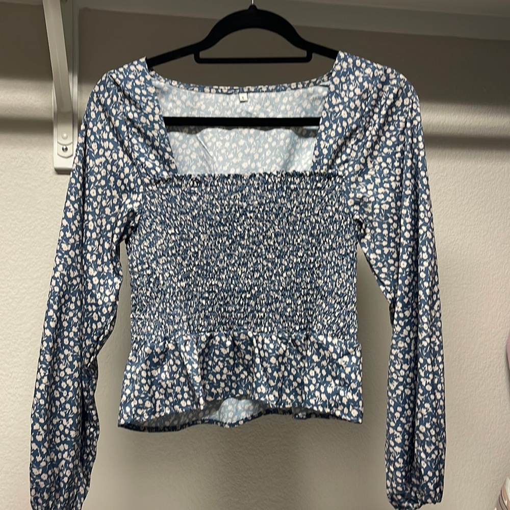 Blue ruched blouse